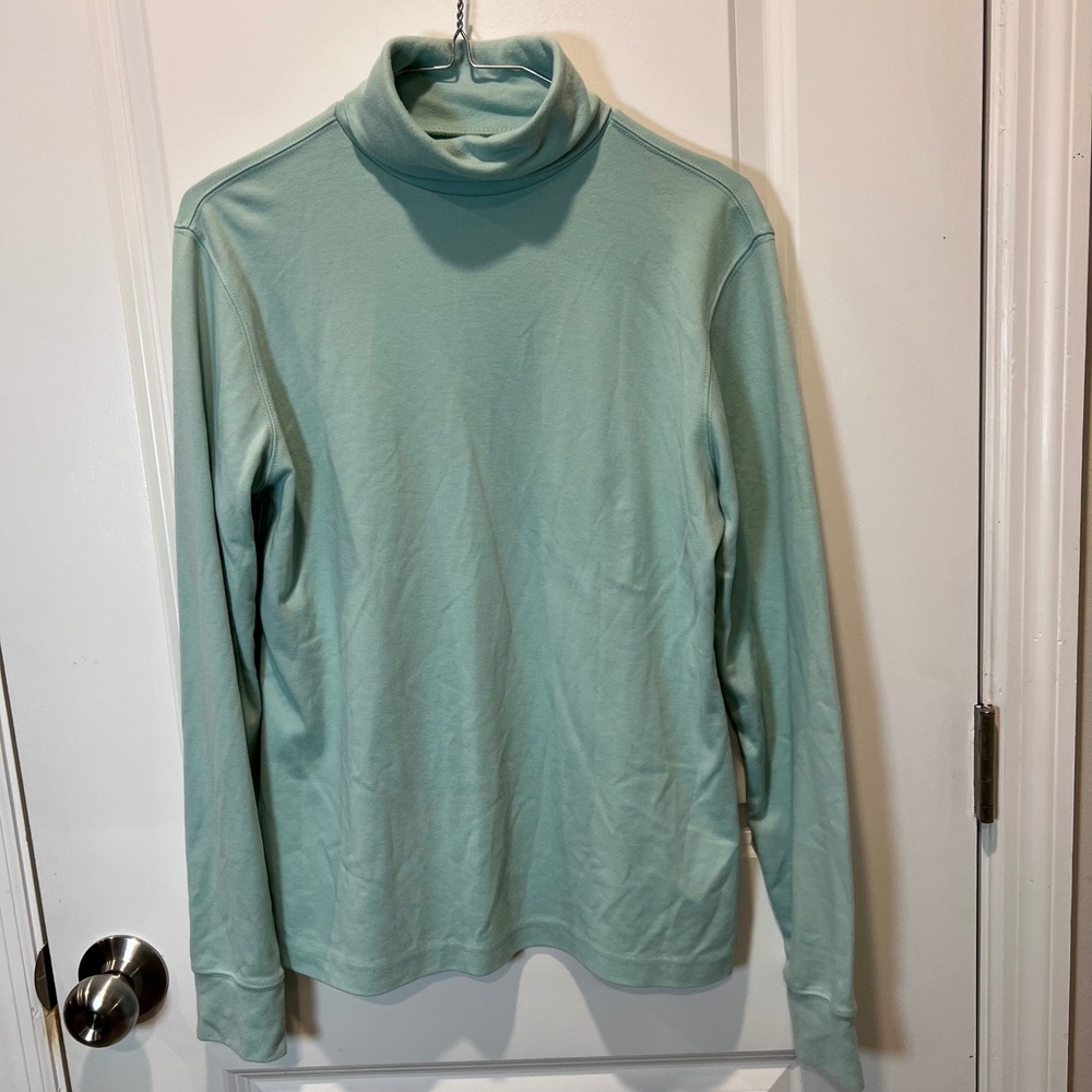 Lands' End Women Turtleneck Top Ribbed Cuffs Mint Green Size S 6-8